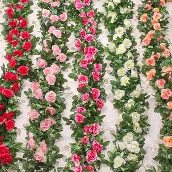 Hodváb Umelé Ruže Viniča Visí Kvety na Svadbu Domov, Záhrady, Obývacia Izba Dekorácie Ratan Falošné Rastliny Listy Garland