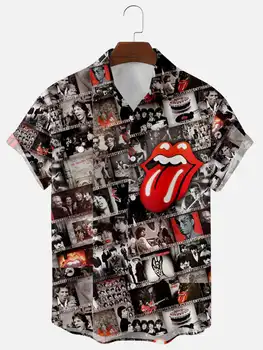 Molilulu pánskej Módy Retro Vintage Oblečenie Košele Rock Roll Punk Gitara Vytlačené Bavlnená Zmes Krátky Rukáv Košele Pre Coupl