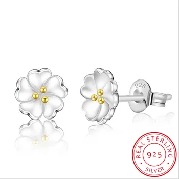 100% 925 Sterling Silver Módne Čerešňové Kvety Kvetinové Crystal Dámske'cute Stud Náušnice Ženy Šperky Darček k Narodeninám Lacné