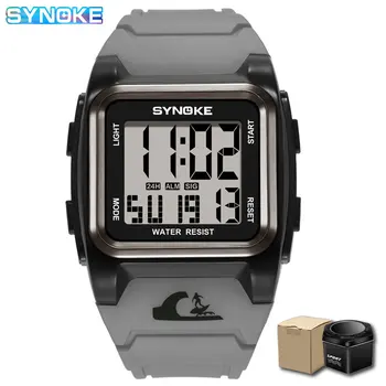 Šport Odolné Digitálne Hodinky Vodotesné 50M Alarm Watch Obdĺžnik Dial Dátum LED Tvrdý Štruktúra Náramkové Hodiny reloj hombre +box
