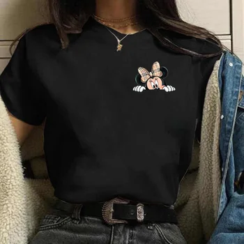 Karikatúra Disney Minnie Vrecku Koberčeky Print T Shirt Ženy Kawaii Mouse Tees Harajuku Zábavné 90. ROKOCH T-shirt Streetwear Oblečenie