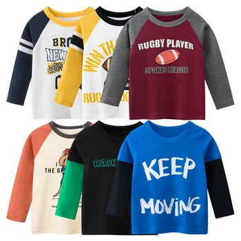 2023 detské Oblečenie na Jeseň Nových Chlapcov Klesnutie Tričko Písmená Rugby Tlač Bavlna Deti T-shirt Dieťa Dlhý Rukáv Topy Tees