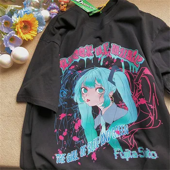 Bavlna Anime T-shirt Japonský Nadrozmerné t-tričko krátky rukáv pulovers vintage ženy oblečenie Fairy grunge Tees Kawaii Dievča y2k
