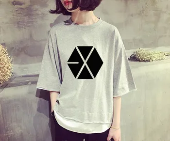 Kpop EXO voľné T-shirt ženy kórejský DVAKRÁT Lete bavlna Harajuku Falošné dva kusy Krátke rukáv tričko CHCEM JEDEN ležérne oblečenie