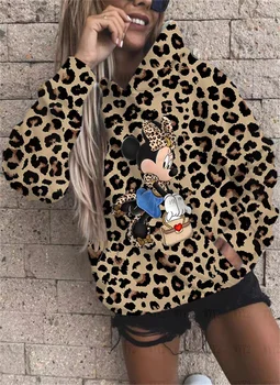 Dámske Kapucňou, Disney Mickey Mouse Tlač T-Shirt Jeseň Kapucňou Módne Bežné Mikina Moderné 2022 Sexy Leopard Tlač Hoodie