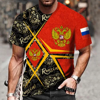 Letné Novú ruskú Vlajku 3D Tlač pánske T-Shirts Bežné Krátke Rukávy O-Krku Grafické Topy Hip Hop Streetwear CCCP Rusko Oblečenie