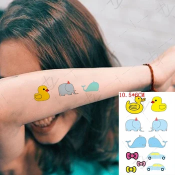 Nepremokavé Dočasné Tetovanie Nálepky Anime Karikatúry Žltá Kačička Auto Luku Na Zápästie, Prst Flash Tetovanie Falošné Tatto Pre Ženu, Muža Deti