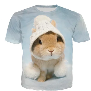 Letné Nové 3D Rabbit Print T Shirt Muži, Ženy, Deti Harajuku Bežné Streetwear Nadrozmerné Posádky Krku Top