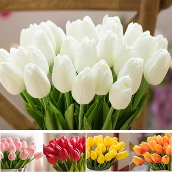1 Ks Falošné Biele Tulipány Hodváb Tulipán Umelé Kvety Tulipány Pre Domáce Dekorácie Veľa Umelé Kvety, Kytice Tulipán