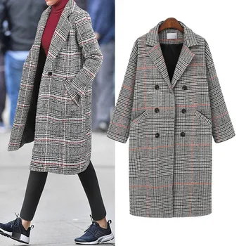 Ženy Kabát na Jeseň a v Zime sa Veľkej Veľkosti Kockovaný Kabát Strednej Dĺžky sk Kabát pre Ženy