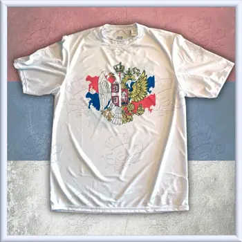 Rusko a Srbsko Pravoslávnych Bratov. Dvojité Čele Eagle Zmes Odznak Tričko. Nové 100% Bavlny O-Neck T-shirt Bežné