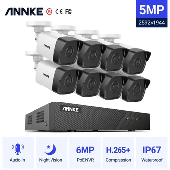 ANNKE 8CH FHD 5MP POE Network Video Bezpečnostný Systém, H. 265+ 6MP NVR S 5MP Video Kamery na Záznam Zvuku Ip Kamery