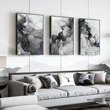 Akvarel Čierno Biely Mramor Nordic Plagát Moderné Abstraktné Plátno Art Print Maľovanie obrazov na Stenu pre Obývacia Izba Domova
