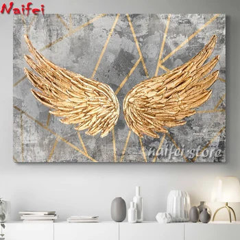 Anjelské Krídla na Stenu Umenie Diamond Maľovanie Cross Stitch Plný Diamond Výšivky Predaj Mozaiky Zlato Línie Angel Moderného umenia Zlaté Krídla