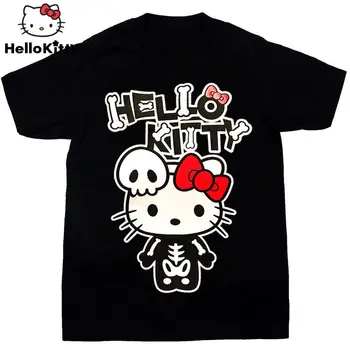 Sanrio Hello Kitty Y2k T Shirt Halloween Black 100% Bavlna Top Krátky Rukáv T-shirt Pre Ženy, Dievča, Študent Voľné Módne Oblečenie