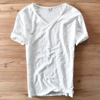 Taliansko Štýl Móda Krátky Rukáv Bavlna Mužov Tričko Bežné tvaru Biela T-Shirt pre Mužov Značky Oblečenie Pánske Tričko Camiseta