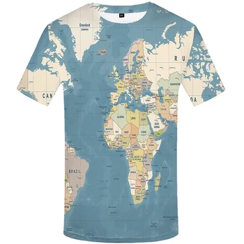 Vintage Mape Sveta 3D Vytlačené T-Shirt Muži Ženy Móda Streetwear O-Krku Krátky Rukáv T Shirt Nadrozmerná Tees Topy, Unisex Oblečenie
