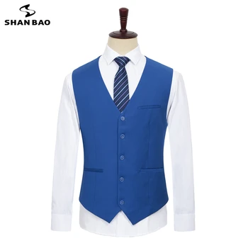 - SHAN-BAO plus veľkosť pánske oblek vesta 2021 nové klasická značka oblečenia business bežné pán mužov voľné vesta sapphire blue