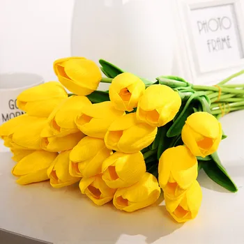 Vysoká Kvalita 1pcs Biela Žltá Tulipán Umelé Kvety Príslušenstvo PU Skutočný Dotyk Tulipán Svadobné Kytice Ručné Domáce Dekorácie