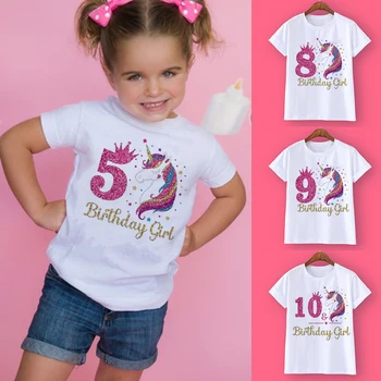 Unicorn Narodeniny Tričko 1-12 Narodeniny T-Shirt Wild Tee Dievčatá Strana T Shirt Jednorožec Tému Oblečenie Pre Deti, Darčeky Módne Topy Tričko