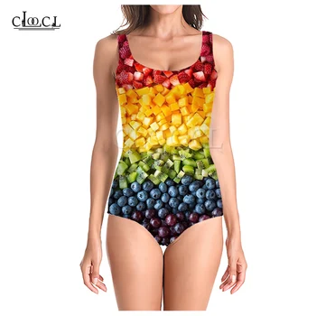 CLOOCL Škálu Ovocia 3D Tlač Dievčenské jednodielne Plavky, plavky bez Rukávov Štíhle Sexy Žien 2021 Nové Plavky
