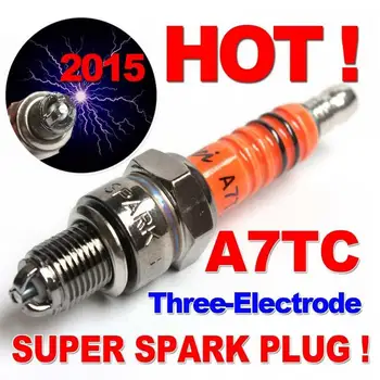 1Pc Spark Plug A7TC A7TJC 3 Elektródy GY6 50cc-125cc Motoriek, Skútrov ATV Štvorkolky
