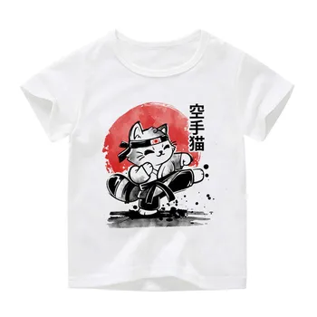 Karate Mačka Chlapec je Populárny Kreslený Tričko Animal T-shirt Roztomilý Dievča Top-Krátke rukávy T-shirt detské Oblečenie BAL128
