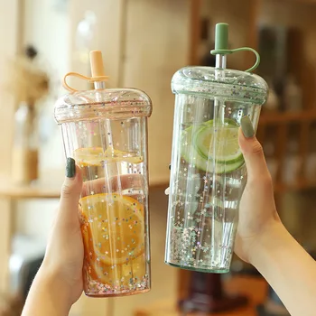 Kawaii Bubble Tea Fľaša na Vodu Plastový Pohár S Slamy Izolované Drinkware Čaj, Džús Dievča Šumivé Fľaše Pre Školy BPA Free