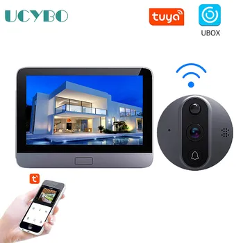 Wifi Digitálny Peephole Dvere Viewer Kamera Bezdrôtový Video Zvonček vonkajšie Smart Home Tuya Ubox 4.3 palcový LCD Monitor PIR batérie