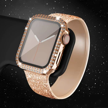 Diamantový obal Pre Apple hodinky 7 8 41mm 45 mm 44 mm 40 mm 42mm 38 mm Príslušenstvo Bling Nárazníka Chránič Kryt iWatch series 3 4 5 6 se