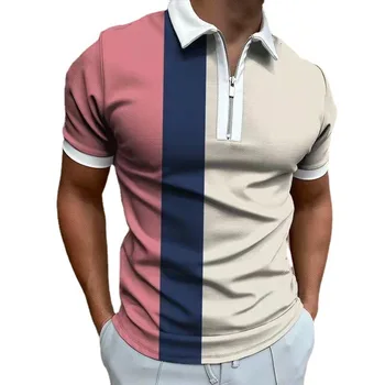 Nové Európske a Americké pánske Polo Tričko Vytlačené Prúžok Šité Krátke Sleeve T-Shirt Veľké Top Európskej