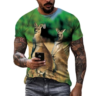 Austrália Roztomilý Klokan Obrázky Bežné T-Shirts Mužov HD 3D Tlač Tee Hip Hop Harajuku Osobnosti Okrúhlym Výstrihom, Krátky Rukáv Top