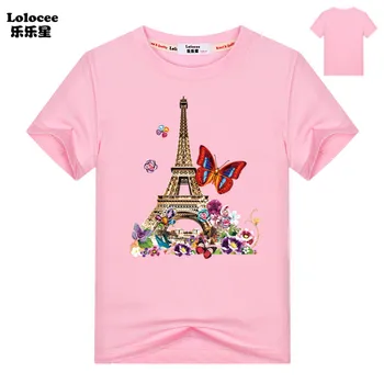 Letné Parížskej Eiffelovej Veže T shirt Dievčatá Zábavné Retro Móde T-Shirt Deti White O-Neck T-Shirt Topy