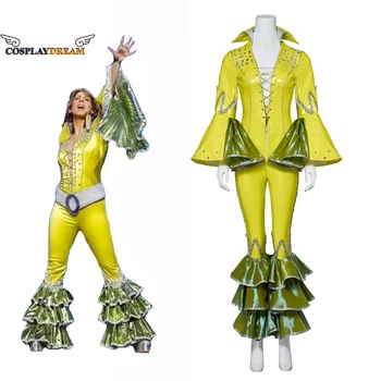 Muzikál Mamma Mia Cosplay Kostým Žltej Farby Štádium Kostým Deluxy Oblečenie pre Ženy