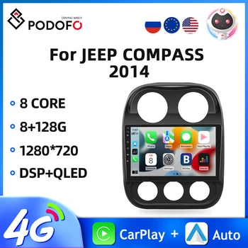 Podofo Android 2din autorádia Pre Jeep Compass 2014 Auto Multimediálny Prehrávač, GPS Navigáciu, WIFI Carplay 8core DSP 2din Auto Stereo