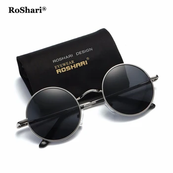 RoShari Vintage Steampunk polarizované slnečné okuliare ženy dizajn značky mužov Kolo čierny rám, čierne šošovky, Slnečné okuliare mužov gafas de sol