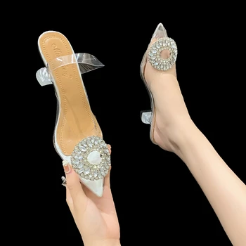 2022 Nové Letné Vysoké Podpätky Luxusné Drahokamu Strany Žien Vysoké Podpätky Slingback Sexy Stiletto Transparentné Sandále dámske Topánky