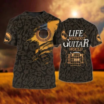 2022 Nové pánske T-shirt Tees 3D Gitara Vytlačené Tričko v Lete O-Krku Bavlna Bežné Krátky Rukáv Topy Nadrozmerné Hip Hop Streetwear