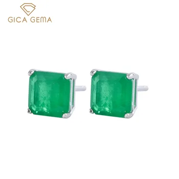 GICA GEMA Námestie Vytvorené Smaragdové Náušnice Pre Ženy, Skutočné 925 Sterling Silver Zelený Drahokam Ucho Stud Módne Dary, Jemné Šperky