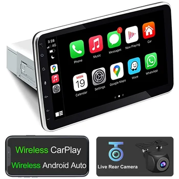 IYING 10.1 Palcový 1din Android Auto a Bezdrôtové CarPlay Nastaviteľné autorádia Auto Stereo Prijímač s Live spätných Záložný Fotoaparát