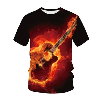 Krátky Rukáv O-Krku Mužov Streetwear 3D Tričká, Letné Plameň Gitara 3D Tlač Harajuku Muž T-Shirt 6XL Plus Veľkosť Oblečenie, Topy