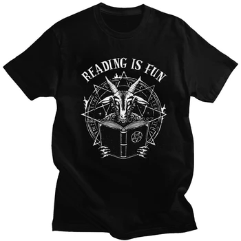 Vtipné Baphomet T Shirt Satan Demon Mágov Čítanie Je Zábava Tee Topy Mužov Pop Kultúry Paródia Digitálna Tlač Bavlna T-Shirt Darček