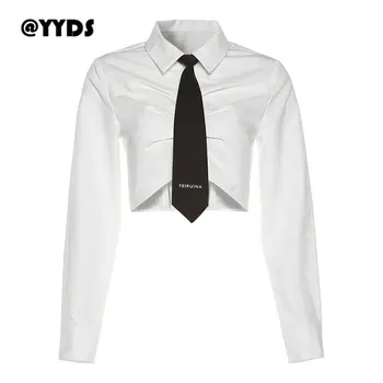 @YYDS 2022 Jeseň Nové dámske jednofarebné Slim Klope Módne Kravatu Pupočnej Dlhý Rukáv T-Shirt