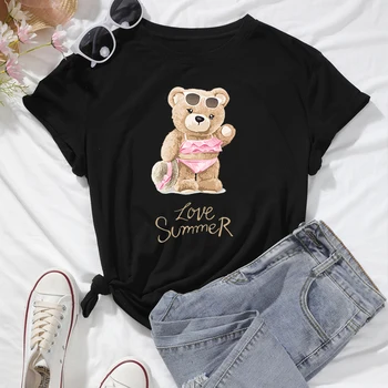 Anti-wrinkle Creative Móde Medveď T Shirt Sladké Plavky macko Vzor Bavlna Mužov a Ženy Krátke Sleeve T Shirt Milovníkov