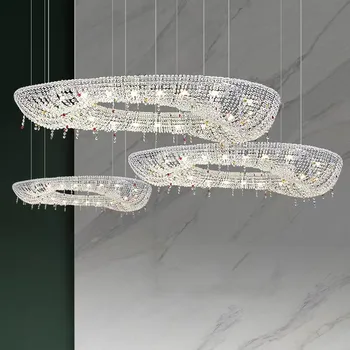 Moderné Luxusné Kolo, Oválne Krištáľový Luster Dizajnér Žijúci Jedáleň Chróm Lesk LED Svetiel Prívesok Hotel Duplex Villa Lampa