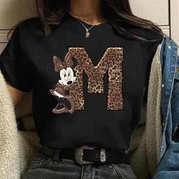 Leopard Tlač Minnie Mouse Žien T-Shirt Kawaii Minnie Mouse Žien T-Shirt Letné Módy Ženy Krátke Rukávy