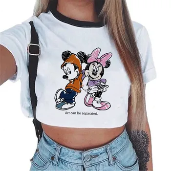 Kawaii Mickey Mouse & Minnie Mouse Plodín Top Ženy Letné Tričko Ženy Móda Harajuku Žena T-Shirts Bežné Topy pre Dievčatá