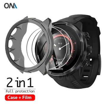 2+1 Chránič Prípade + Screen Protector pre Suunto 9 smart hodinky Mäkké TPU Ochranný Kryt Plášťa Tvrdeného Skla Film