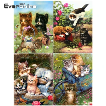 EverShine 5D Plné Námestie Diamond Výšivky Mačka DIY Diamond Maľby Zvierat Cross Stitch Mozaikové Kamienky Remeselné