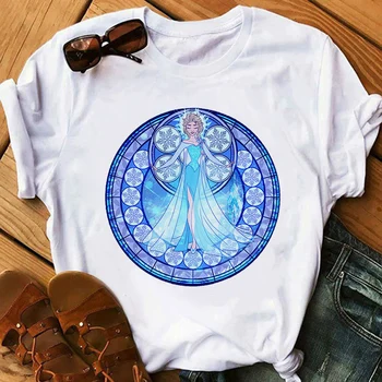 Disney Mrazené Princezná Elsa T-shirt Ženy Móda Pokuty Celkom Tlač Nadrozmerné Oblečenie Tričko v Lete Roku 2022 Bežné Ženské Košele